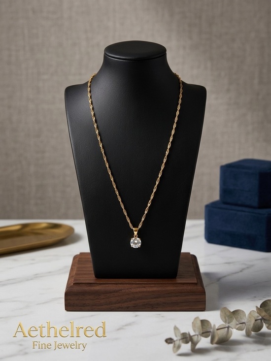 Peoples Jewelry - Aethelred Gold Rope Chain Necklace with Solitaire Pendant - Gold